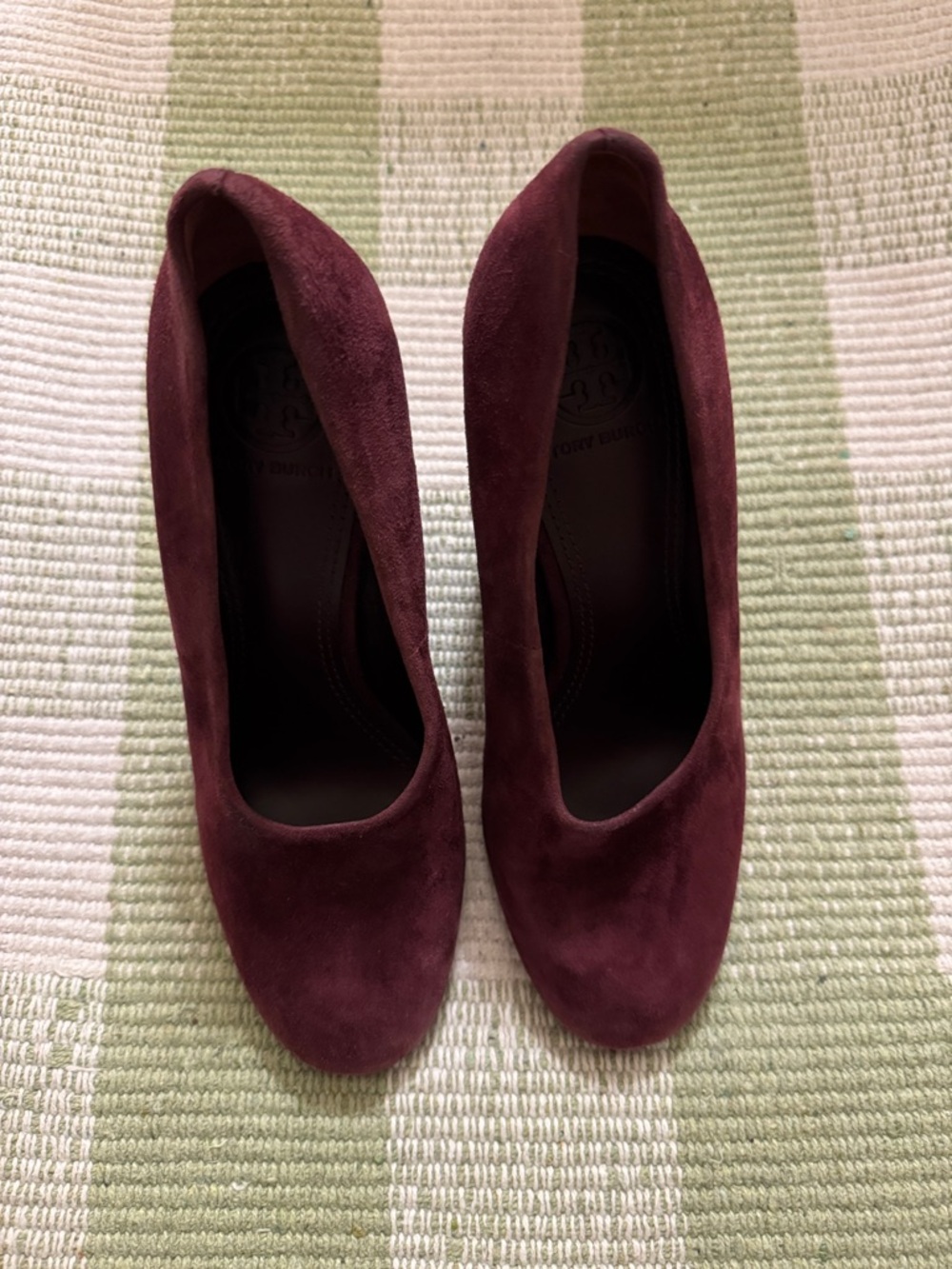 Tory Burch Lucia Suede Chunky Heels In Fig Maroon Women's Size 5